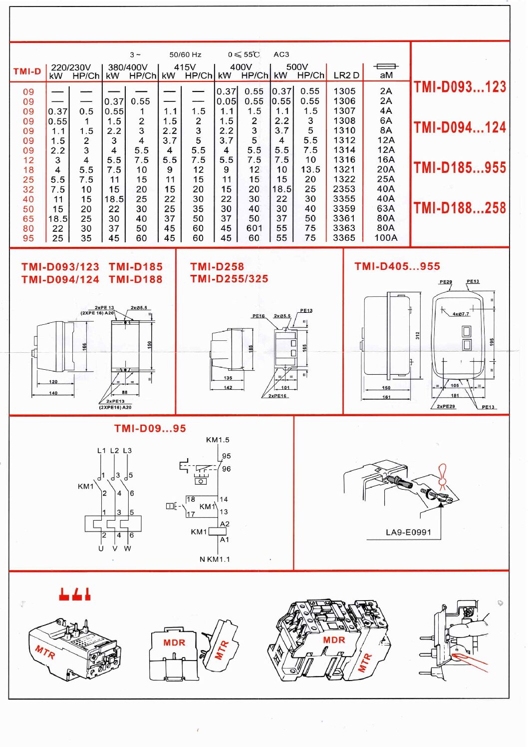 Starter silnika elektrycznego z zabezpieczeniem termicznym <br><span style="color: blue"><b>TMI-D09 400V</b></span> - obrazek 2