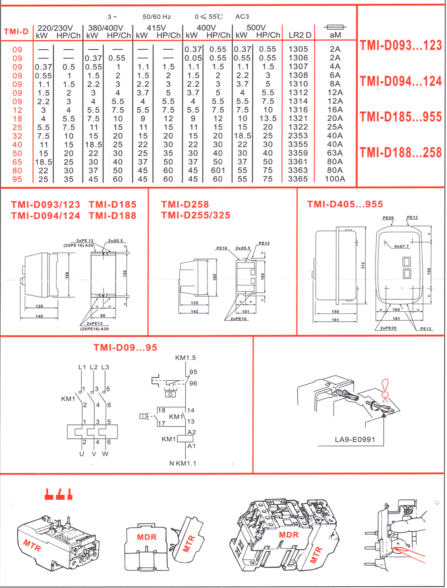Starter silnika elektrycznego z zabezpieczeniem termicznym <br><span style="color: blue"><b>TMI-D09 400V</b></span> - obrazek 3